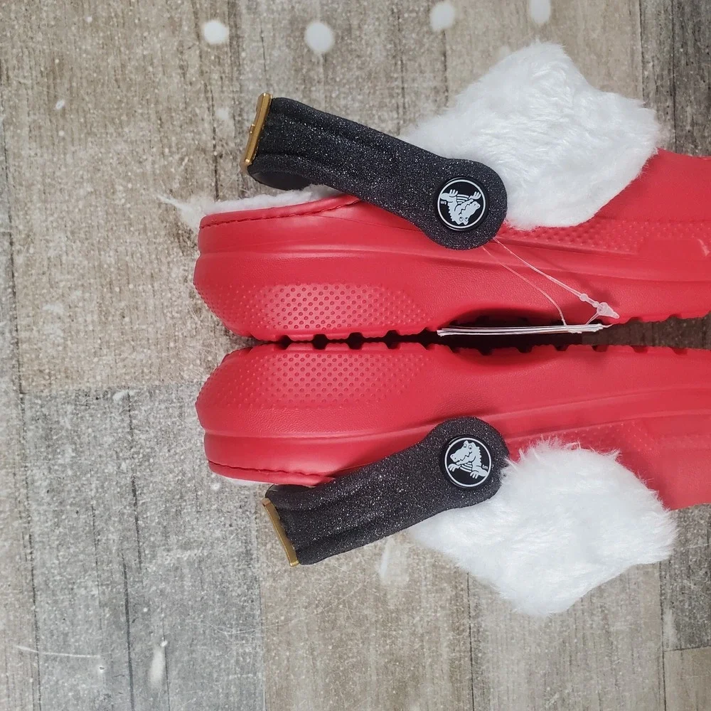 Crocs Classic Lined Santa Kids Clogs Sz 1 J1 Red Rubber Slip-On Slingback Shoes‎